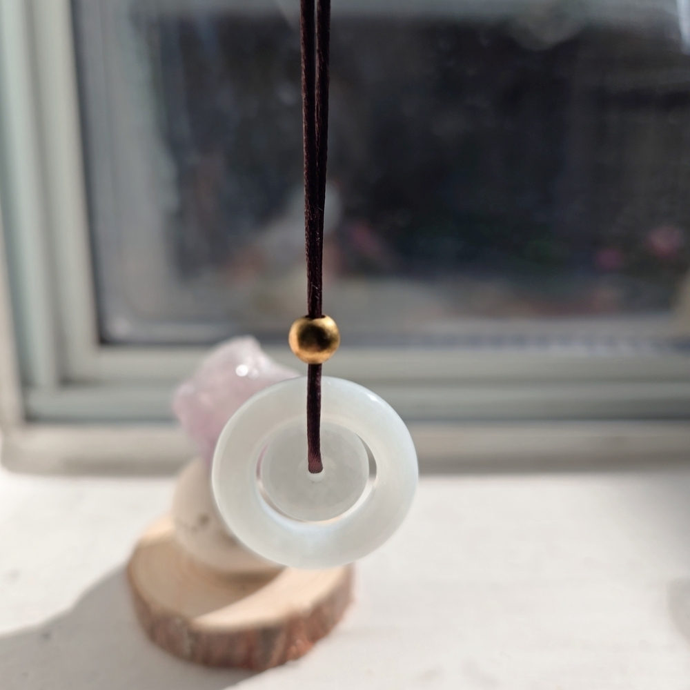 White Jade Circle Pendant Necklace